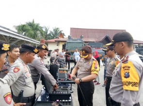 Polres Kampar Gelar Apel Kesiapsiagaan Sarpras Dalam Rangka Pengamanan Pilkada 2018