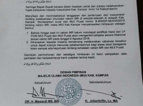 MUI Minta Agar Imunisasi Vaksin MR di Kampar Ditunda