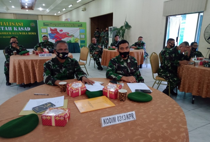 Kodim 0313/KPR Ikuti Rapat Evaluasi Pelaksanaan Program Kerja dan Anggaran Bidang Teritorial Korem 0