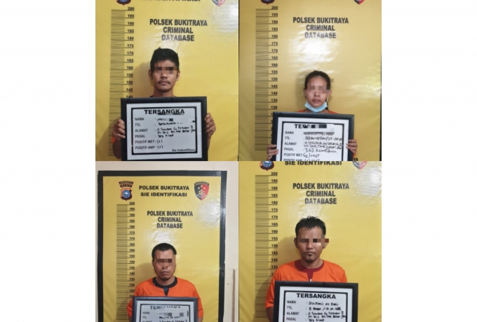 Empat tersangka Curat ditangkap Polisi satu diantara wanita, telah Dimankan Polsek Bukit Raya.
