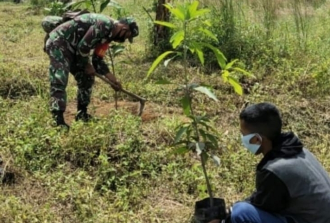 Menanam Pohon Salah Satu Upaya Babinsa Guna Menjaga Keindahan Lingkungan Dan Mengurangi Polusi Udara
