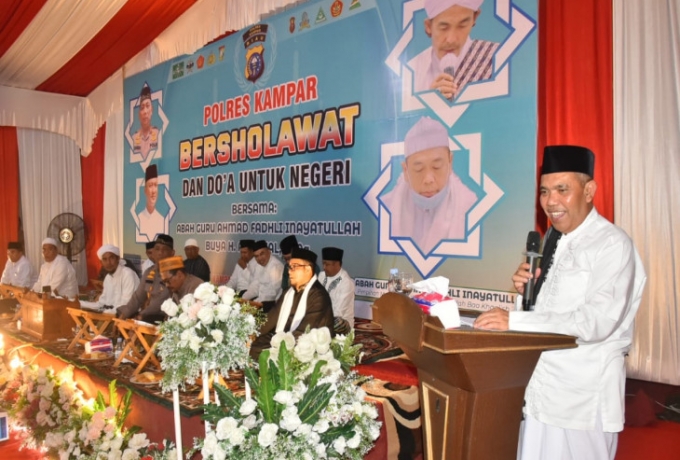 Gelar Bershalawat dan Do'a Bersama Untuk Negeri Dr. Kamsol, MM Apresiasi Polres Kampar