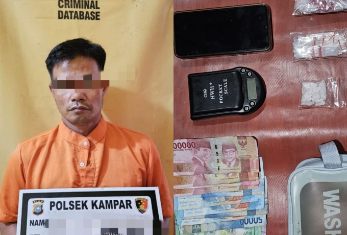 Polsek Kampar Tangkap Pelaku Narkoba di Desa Pulau Payung