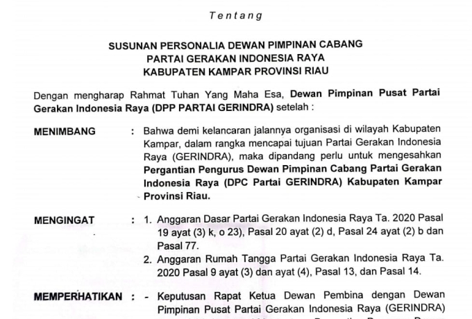 Rohit Pimpin DPC Gerindra Kampar