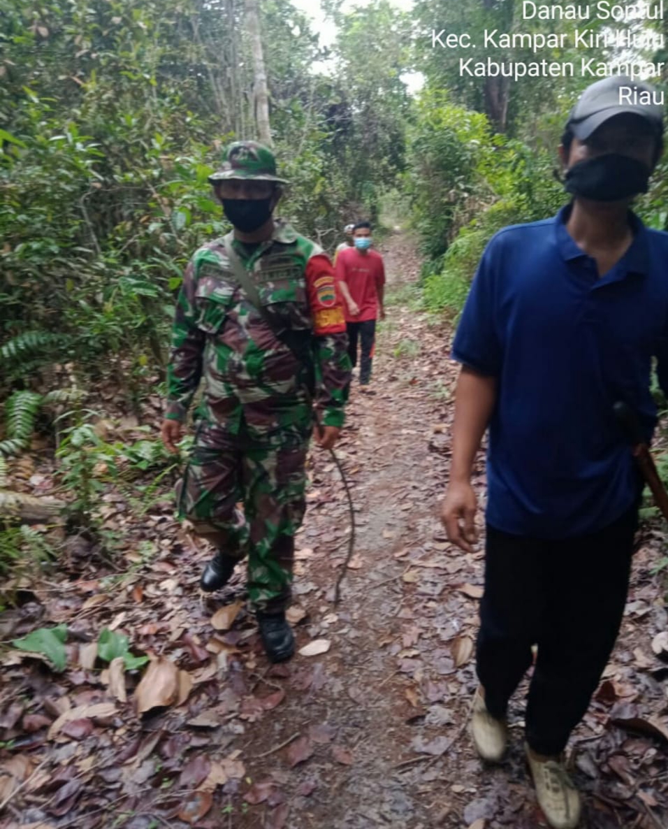 Cegah Karhutla, Babinsa Koramil 05/ Kampar Kiri Kodim 0313/Kpr Melaksanakan Patroli 