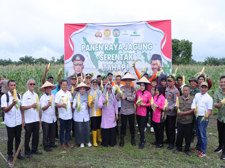 Bupati Kampar Dampingi Wakapolres Kampar Pada Panen Raya Jagung Serentak 